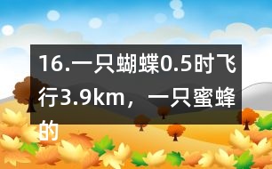 16.一只蝴蝶0.5時(shí)飛行3.9km，一只蜜蜂的飛行速度約是這只蝴蝶的2倍。這只蜜蜂每時(shí)飛行多少千米?