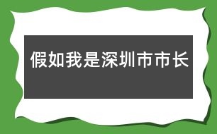 假如我是深圳市市長