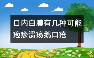 口內(nèi)白膜有幾種可能：皰疹、潰瘍、鵝口瘡